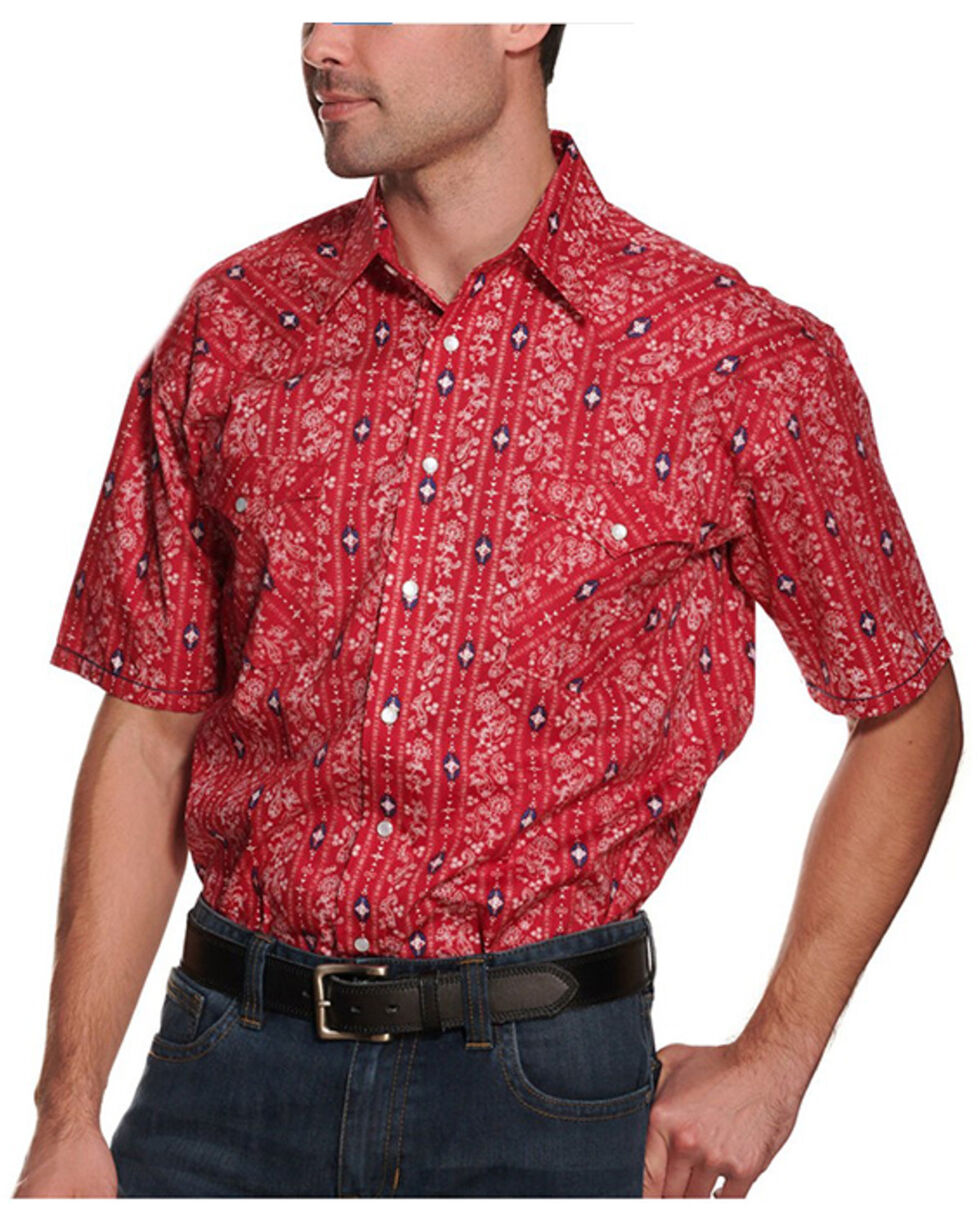 Panhandle Select Mens Red Print Long Sleeve Western Shirt 